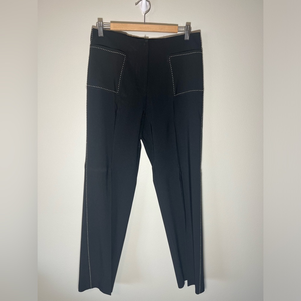 Fibers by Barbara Lesser Black Pants Size 10 Contrasting White Stitching USA